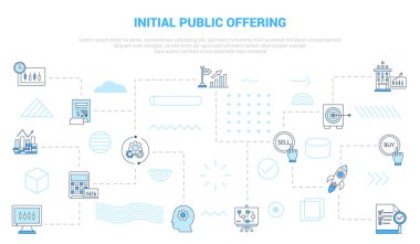 ipo ilk halka arz konsepti simge set afişi ile modern mavi renk biçimi illüstrasyonlu