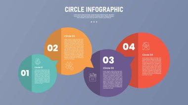 Slayt sunum vektörü için yukarıdan aşağıya yorum içeren 4 nokta çember bilgi aşaması veya adım şablonu
