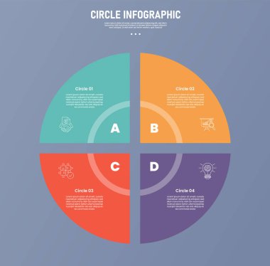 Slayt sunum vektörü için keskin kenarı olan 4 nokta çember bilgi aşaması ya da adım şablonu