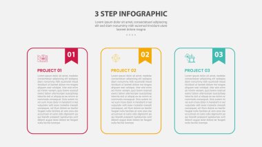 Slayt sunum vektörü için yer imi başlıklı yuvarlak kabın tablosu ile 3 nokta ya da adım şablonu ile 3 noktalı bilgi ana çizim biçimi