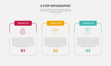 Slayt sunum vektörü için noktalı satırı olan dilimlenmiş tablo kutusu kabı ile 3 nokta nokta nokta ya da adım şablonu olan 3 noktalı bilgi çizgisi biçimi