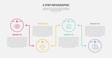 Slayt sunum vektörü için 4 nokta aşaması ya da çember çizgisi bağlantısı olan 4 noktalı bilgi çizgisi biçimi
