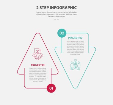 2 nokta infografik taslak biçimi ile 2 nokta aşaması ya da büyük ok yukarı ve aşağı yönlü basamak karşılaştırma şablonu slayt sunum vektörü için zıt yönde