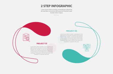 Slayt sunum vektörü için 2 noktalı bilgi çizgisi biçimi ya da yaratıcı yarım daire yönüne sahip basamak karşılaştırma şablonu