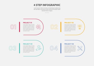 Slayt gösterim vektörü için büyük rakamlı 4 nokta adım şablonu ve yuvarlak dikdörtgen kabı ile 4 noktalı bilgi çizimi biçimi