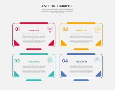 Slayt sunum vektörü için tam aksesuar rozetli yuvarlak dikdörtgen kutulu 4 nokta basamak şablonu ile 4 noktalı bilgi ana çizim biçimi