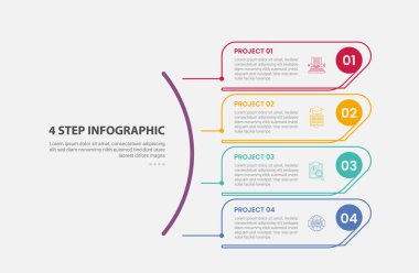 Slayt sunum vektörü için yaratıcı yuvarlak dikey yığınla 4 nokta basamak şablonu olan 4 nokta bilgi çizimi biçimi