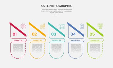 Slayt sunum vektörü için başlık tablosu dilimlenmiş 5 nokta basamak şablonu ile 5 noktalı bilgi ana çizim biçimi