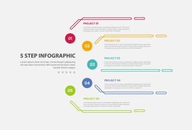 Slayt sunum vektörü için 5 nokta dairesel dairesel şablonu ve 5 nokta adım şablonu ile 5 nokta bilgi ana hatları biçimi