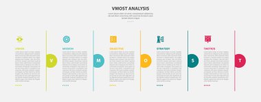 vmost analysis infographic outline style with 5 point template with vertical line divider and half circle separator for slide presentation vector clipart