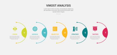 vmost analysis infographic outline style with 5 point template with half circle line on horizontal right direction for slide presentation vector clipart