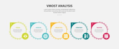 vmost analysis infographic outline style with 5 point template with big circle with sharp edge and small circle badge for slide presentation vector clipart