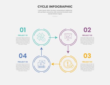 döngü tabanlı bilgi çizgisi biçimi 4 noktalı şablon ve ok yönü slayt sunum vektörü olan kare yapı