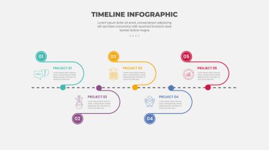 Slayt sunum vektörü için daire rozetli 5 nokta şablonlu zaman çizgisi bilgi çizgisi biçimi