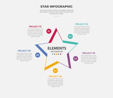 yıldız ya da pentagram şekli bilgi çizim biçimi 5 nokta şablonu ile keskin kenarlı yaratıcı yıldız ve slayt sunum vektörü için daire rozeti