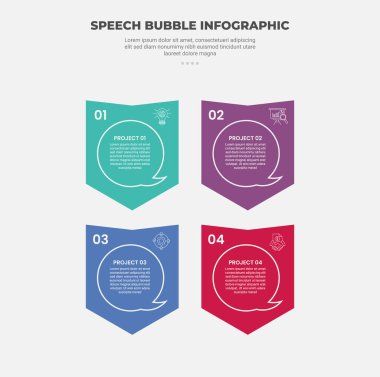 konuşma kabarcığı şekli bilgi çizelgesi biçimi 4 nokta şablonu ve slayt sunum vektörü için özet tartışma kabı ile yaratıcı rozet şekli