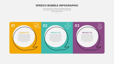 Slayt sunum vektörü için yatay yönde kare kutulu 3 nokta şablonu ile konuşma baloncuğu şekli bilgi çizim biçimi