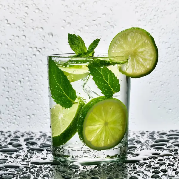 stock image Glass of fresh mojito close up against a white background