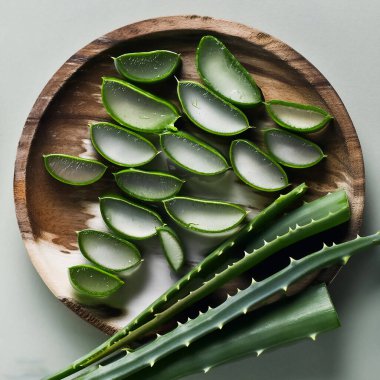 Yüksek kaliteli aloe vera fotoğrafları, taze yeşil doku ve jöle sergileniyor, cilt bakımı, doğal ilaçlar ve sağlıklı canlı temalar için ideal. düz yat 