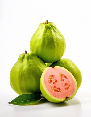  Fresh a pile of close-up guava fruit, pink, fresh, organic.with glistening water droplets seamless. mock up.	