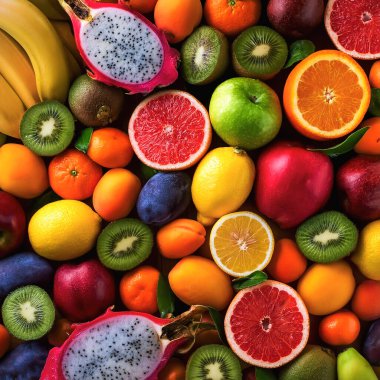 Fresh fruits assorted fruits colorful background.Vitamins natural nutrition concept.