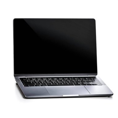 laptop ile izole beyaz zemin üzerine siyah ekran