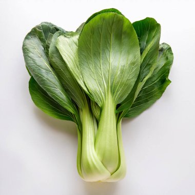 Yeşil Bok Choy, Pok Choi ya da Park Choi, temiz beyaz bir arka planda izole edilmiş.