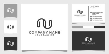 NU or UN initial letter logo design vector with business card design.