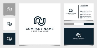 NU or UN initial letter logo design vector with business card design.