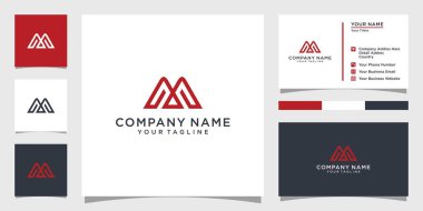 M or MM initial letter logo design vector with business card design