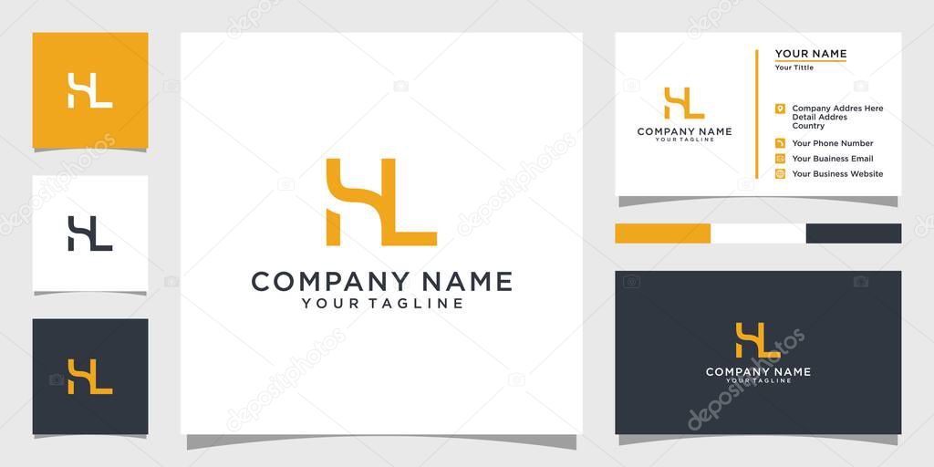 HL or LH initial letter logo design vector with business card design