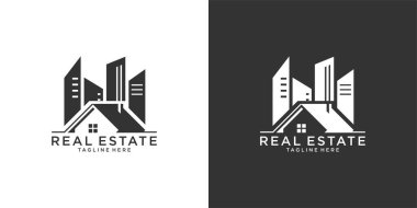 Roof and home logo vector design concept. Real estate logo on black and white background.