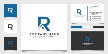 Letter R logo design and house vector design with business card design