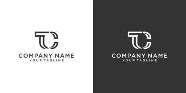 Siyah ve beyaz arkaplan üzerine TC veya CT ilk harf logo tasarımı kavramı