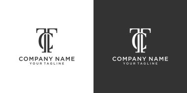 Siyah ve beyaz arkaplan üzerine TC veya CT ilk harf logo tasarımı kavramı
