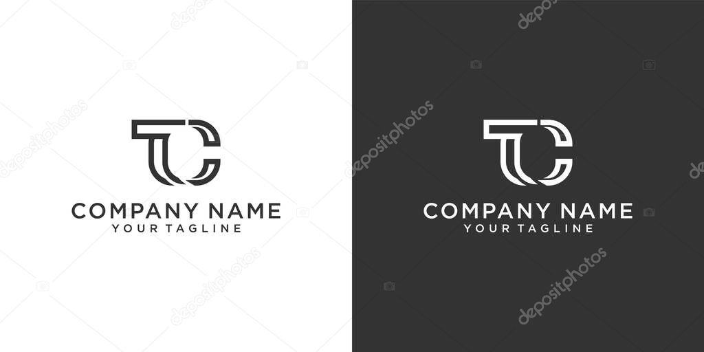 TC or CT initial letter logo design concept on black and white background