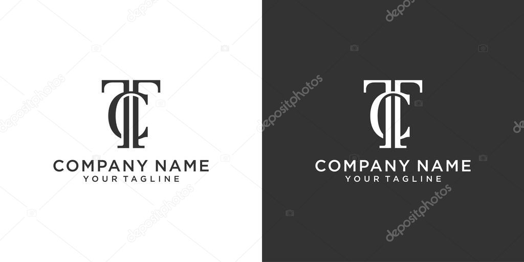 TC or CT initial letter logo design concept on black and white background