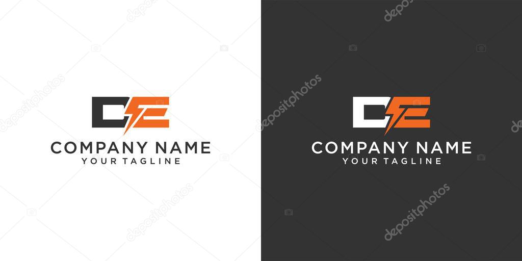 Initial DE Letter logo with lightning bolt logo vector design on black and white background.