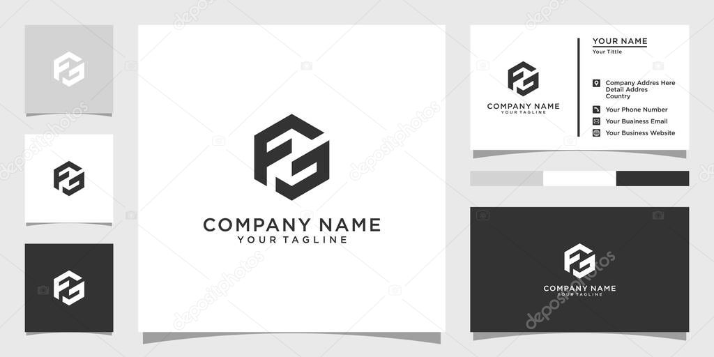 FG or GF initial letter logo design vector with business card design