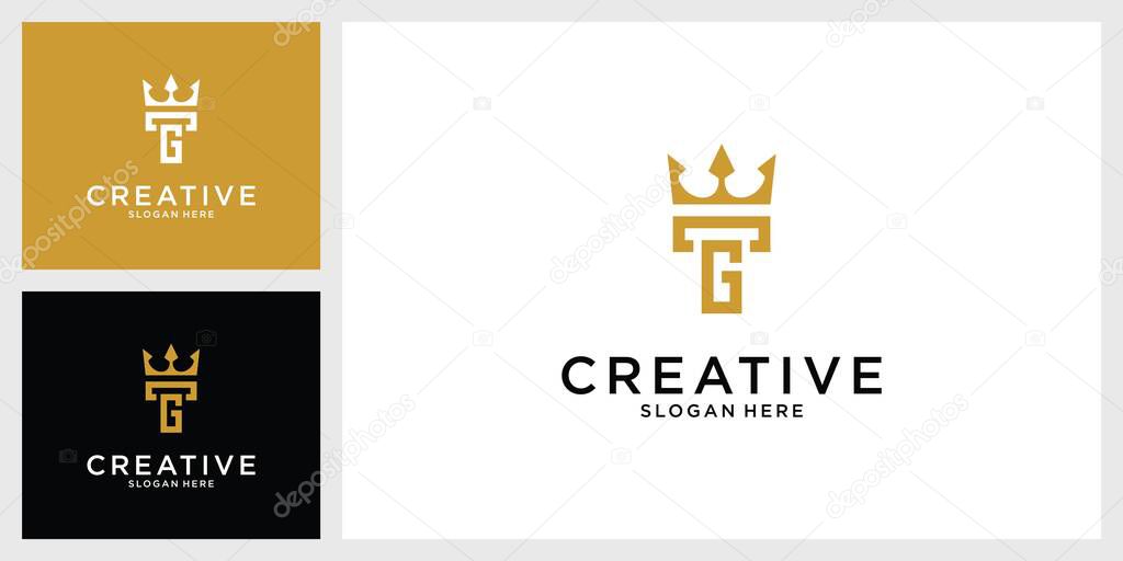 TG or GT initial letter logo design with crown icon vector.