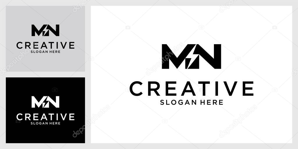 Initial MN letter logo with lightning bolt logo vector design