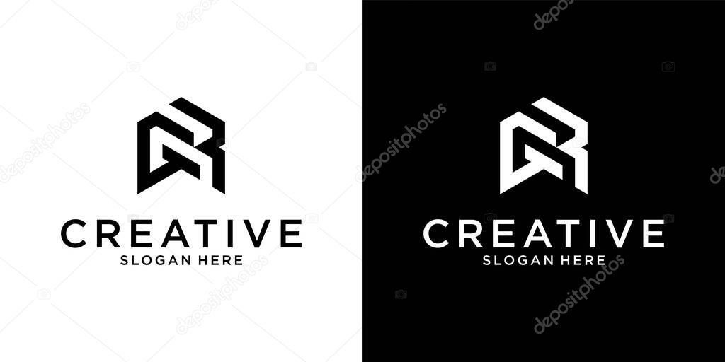 GR or RG initial letter logo design vector template