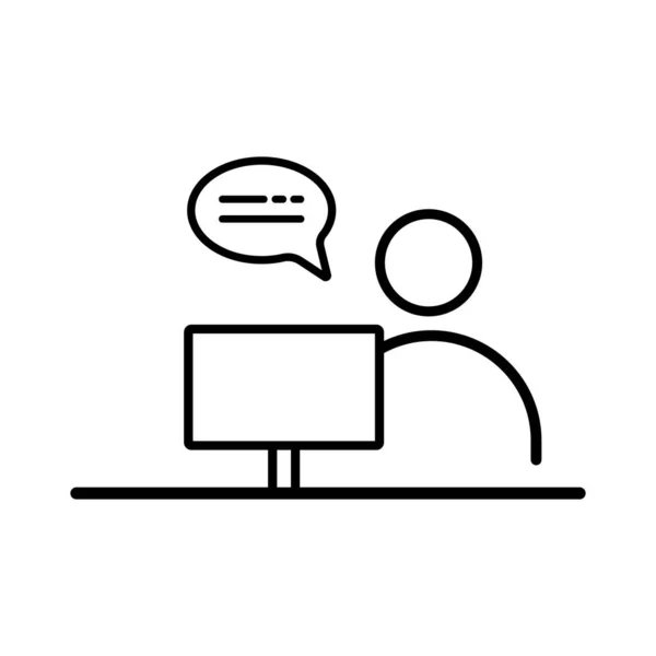 Customer service desk icon, outline vector sign. Linear style pictogram isolated on white. Reception desk business people icon simple line flat illustration.