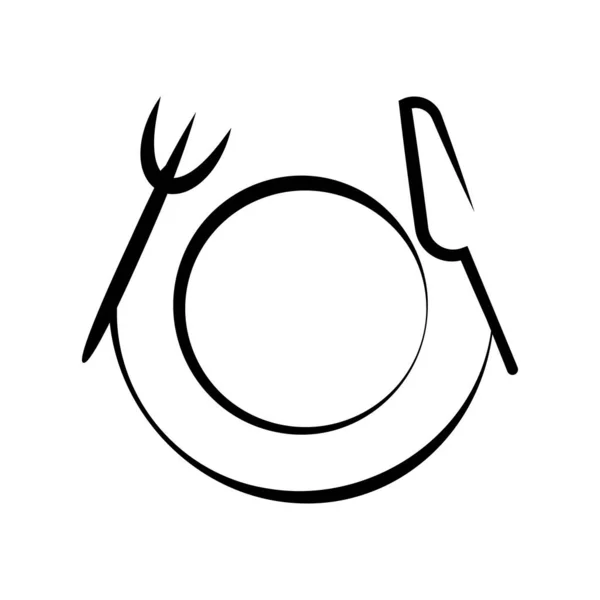 Tableware Line Icon. Plate And Knife With A Fork.