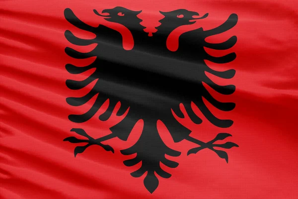 Bandera Albania Representa Una Tela Punto Deportivo Con Pliegues — Foto de Stock