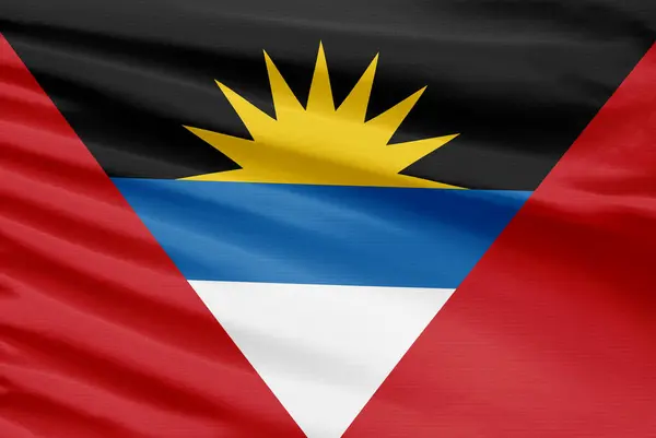 Bandeira Antígua Barbuda Retratada Tecido Pano Costura Esportiva Com Dobras — Fotografia de Stock