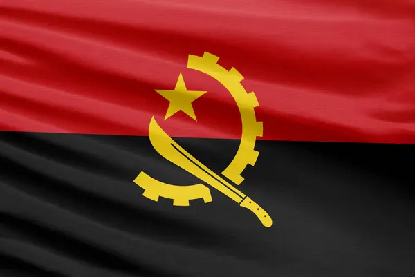 Bandera Angola Representa Una Tela Punto Deportivo Con Pliegues — Foto de Stock