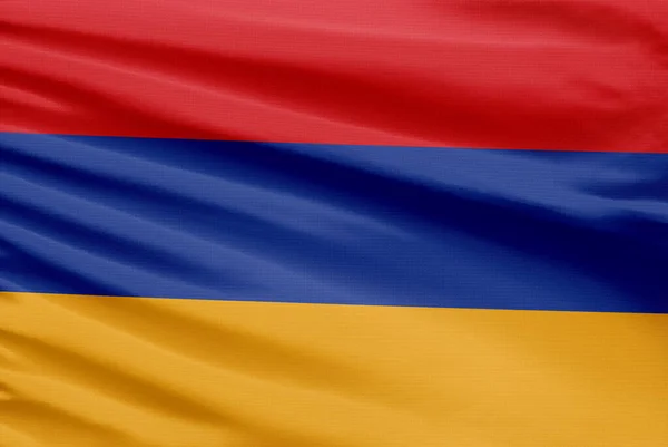 Bandeira Armênia Retratado Tecido Pano Costura Esporte Com Dobras — Fotografia de Stock