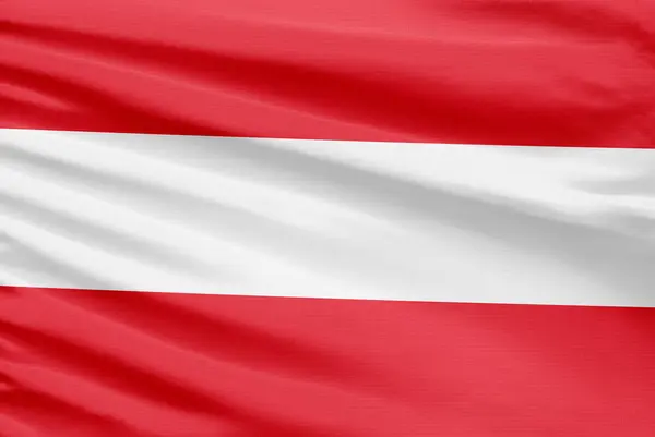Σημαία Αυστρίας Απεικονίζεται Ένα Αθλητικό Ύφασμα Βελονιά Πτυχώσεις — Φωτογραφία Αρχείου