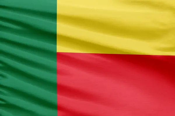 Beninova Vlajka Vyobrazena Sportovní Látce Záhyby — Stock fotografie